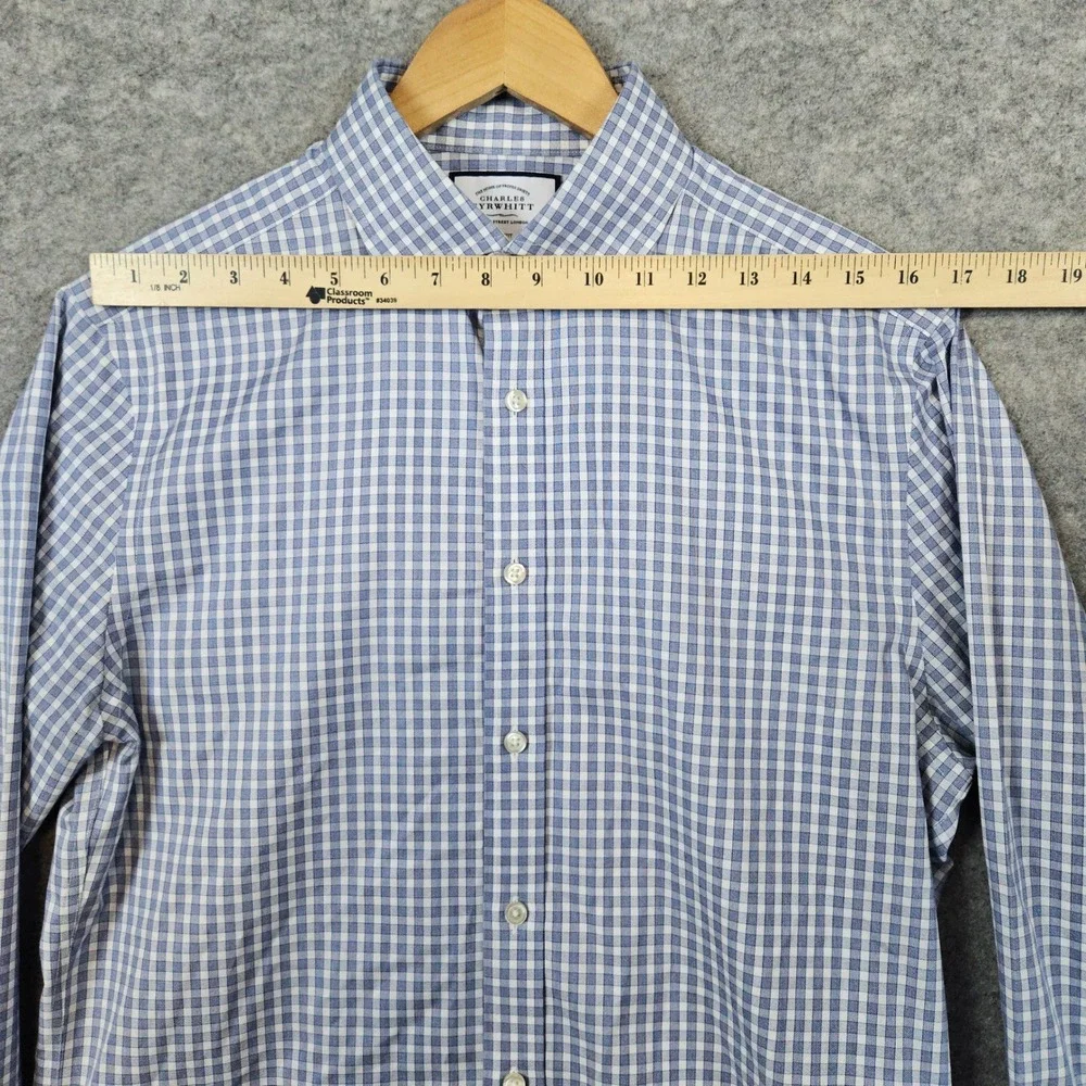 Charles Tyrwhitt Men's Blue & White Checks Size M 15 1/2 - 34 Dress Shirt STAINS